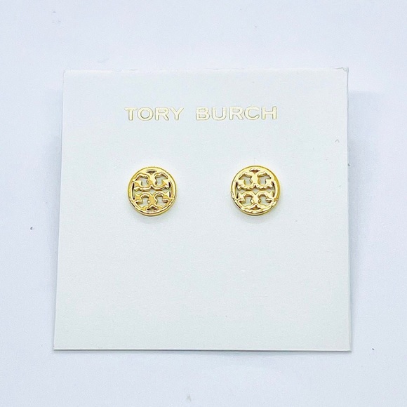 Tory Burch Miller Circle Gold Pierced Earrings Classic Style - Picture 2 of 5